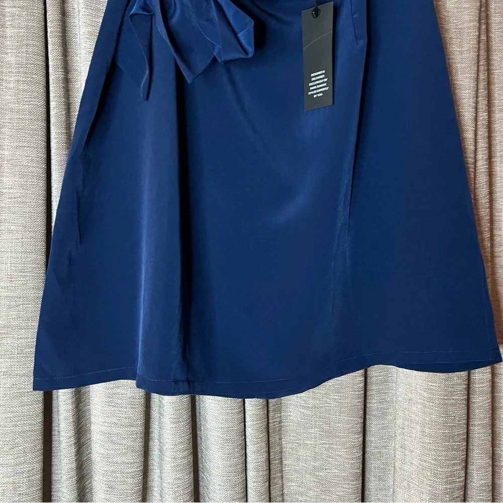 NWT Paris Sunday Blue Faux Tie Waist A Line Mini Skirt Size 8